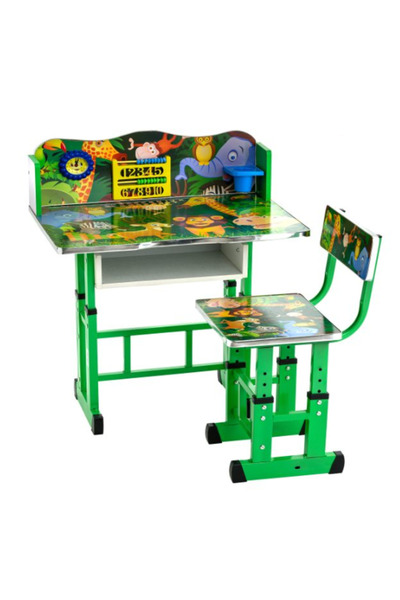 JHT Birou și scaun reglabile pentru copii, cadru metalic și lemn, verde