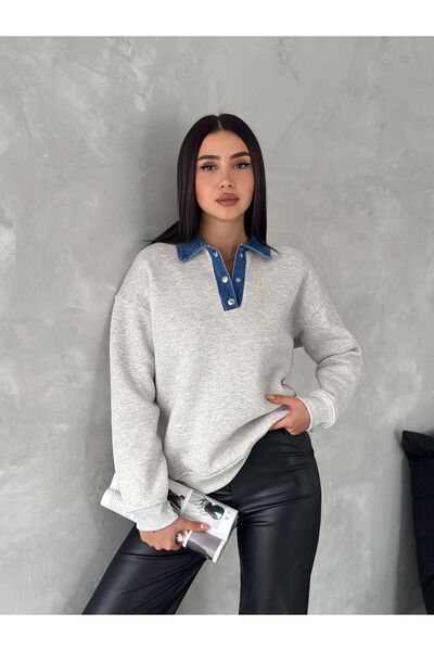 Noa Noa Φούτερ με μακρύ μανίκι με λεπτομέρεια από τζιν γιακά