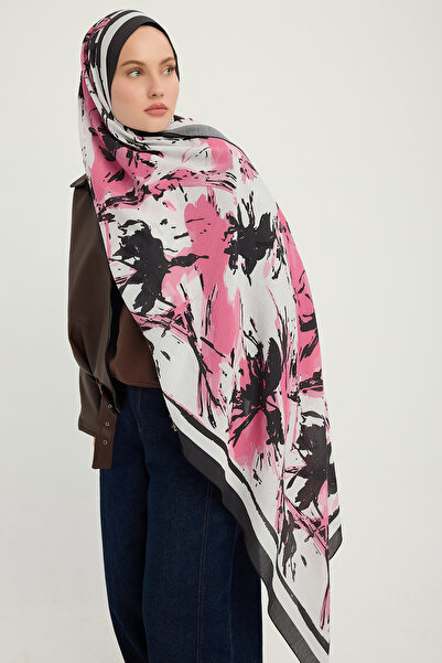 Schaless Özgür Fırçalar - Pink - Vierra Patterned Viscose Shawl - 70X190 cm