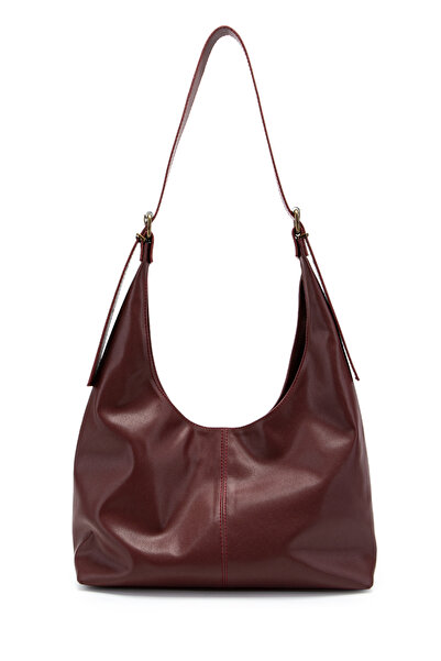 minebag Faux Leather Cris Belt Detailed Shoulder Bag Claret Red