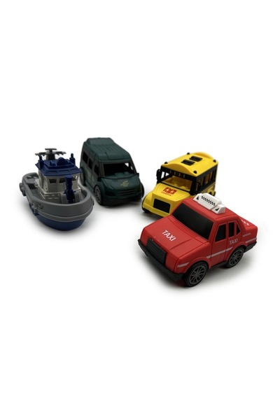 Vision XXI Set of 4 cars, Traffic Team, multi-colored, pull-back mechanism, soft plastic, 10 cm,