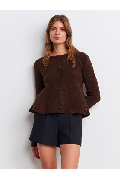 Dilvin 60985 Wool Blend Knitwear Cardigan-Brown M.
