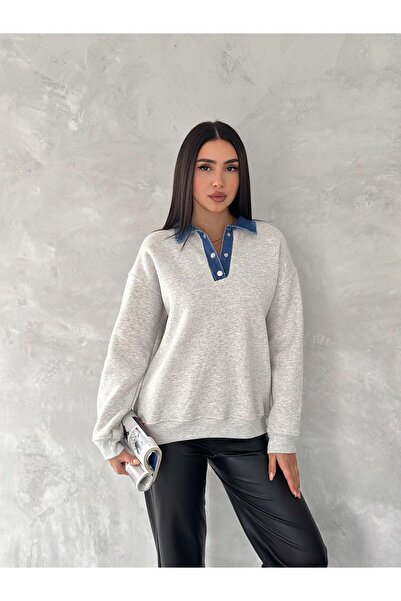 Noa Noa Φούτερ με μακρύ μανίκι με λεπτομέρεια από τζιν γιακά