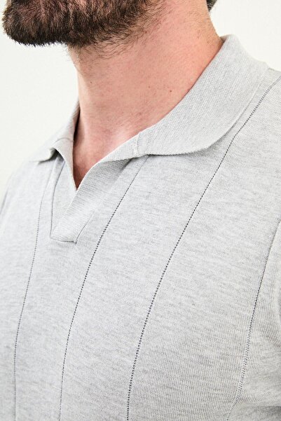 Mcr Striped Slim Fit Lapel Collar Men's Sweater Light Gray - 11572.25K