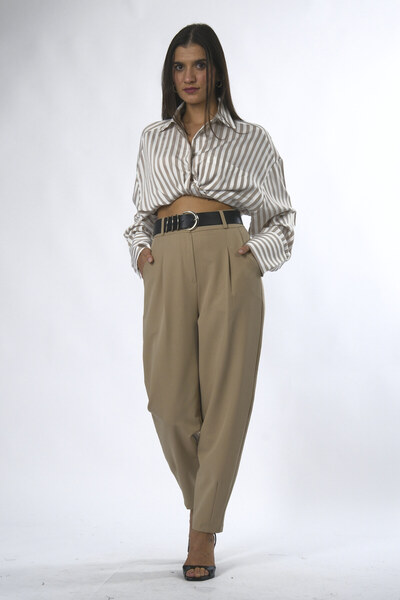 ABBRA Women's Slouchy Belted Fabric Pants