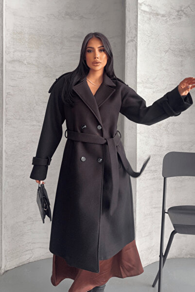 giyimmasalı Imported Cashmere Fabric Long Coat - Black