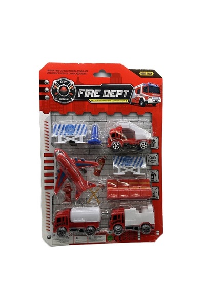 Vision XXI Fire truck set, Fire Dept, 3 8 cm cars, 1 9 cm plane and 4 accessories, red, +3