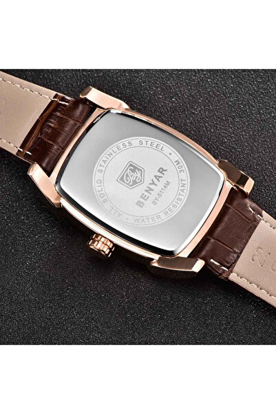 Benyar Ανδρικό ρολόι BY-5114M, quartz PE47, ορθογώνιο καντράν 41,7 mm, δερμάτινο λουράκι, γυαλί Hardlex