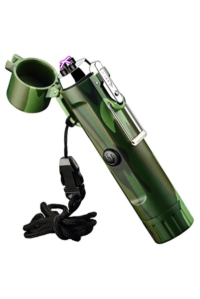 OptimStar Brichetă electrică, lanternă, busolă, reîncărcabilă, fără fir, arc electric dublu, cablu USB, verde