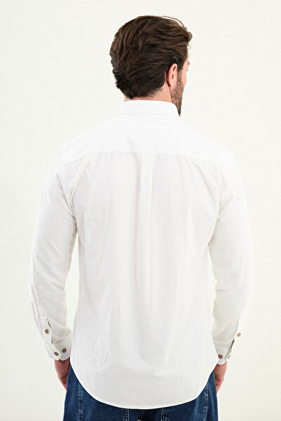 Mcr Plain Slim Fit Embroidery Detailed Velvet Men's Shirt Ecru - 27109.25K