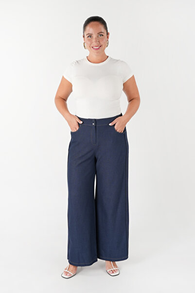Guzella Wide-Leg Denim Pants with Seam Detail and Pockets in Large Size