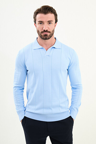 Mcr Striped Slim Fit Lapel Collar Men's Sweater Blue - 11572.25K