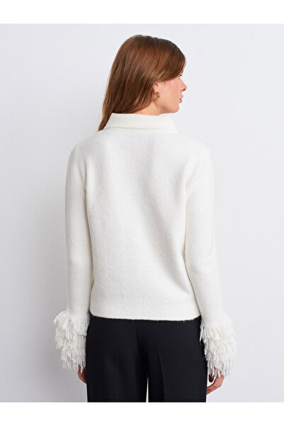 Dilvin 60992 Kolu Püsküllü Triko Hırka-Ekru