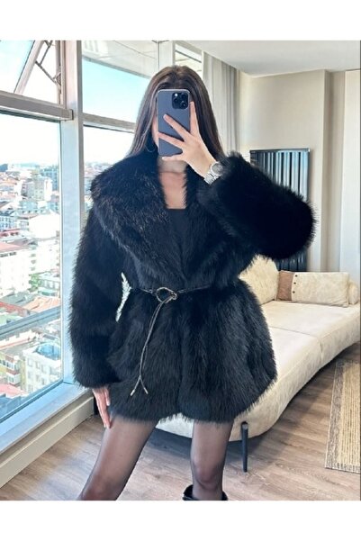 Pelin Jeans Γούνινο παλτό με ζώνη (με επένδυση)