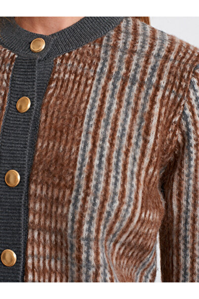 Dilvin 60986 Şardonlu Triko Hırka-Kahve