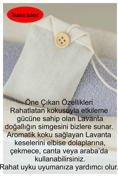 ilkadimbuklet 7 X 10 NATUREL PAMUK HAM BEZ 10 ADET LAVANTA DOLU KESE, DOLAP, ÇEKMECE, ELBİSE DOLABI, ÇANTA