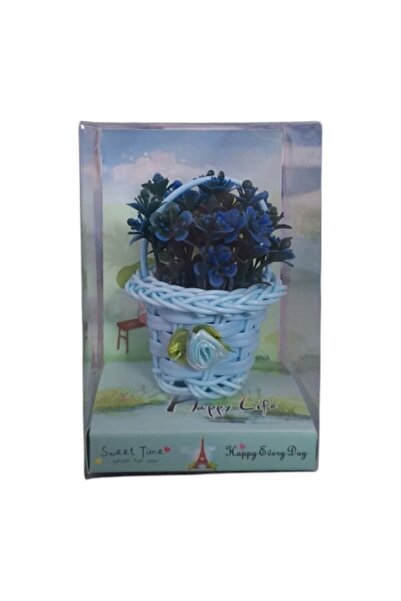 Vision XXI Buchet ornamental de flori în coș albastru, model din răchită,