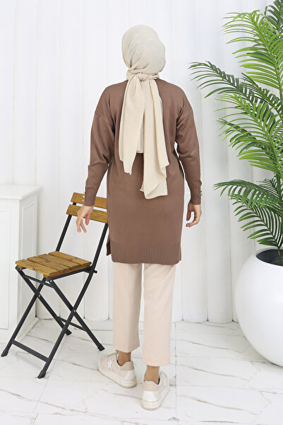 benguen Long Mercerized Cardigan with Collar Detail N3260 Mink