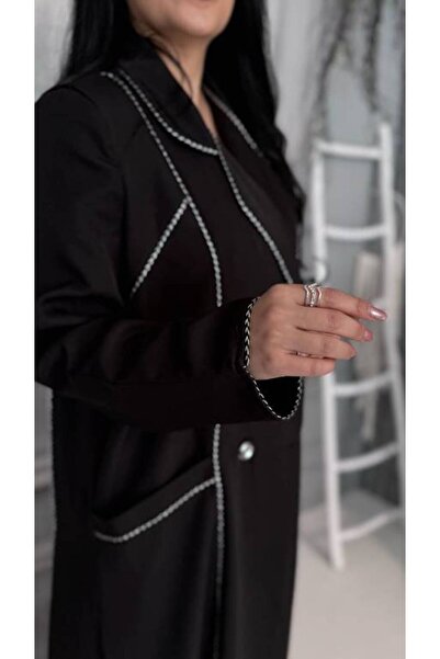 myshaden Black Blazer Abaya with Gray Embroidery