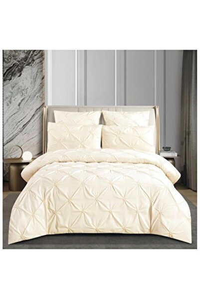 OEM Double Bed Linen Set with Elastic, Pleats, Uni, Pucioasa, 6 Pieces, Cream