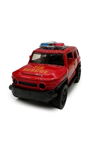 Vision XXI Jeep rescue vehicle, metal, with lights, sounds, pull-back engine, open doors, red