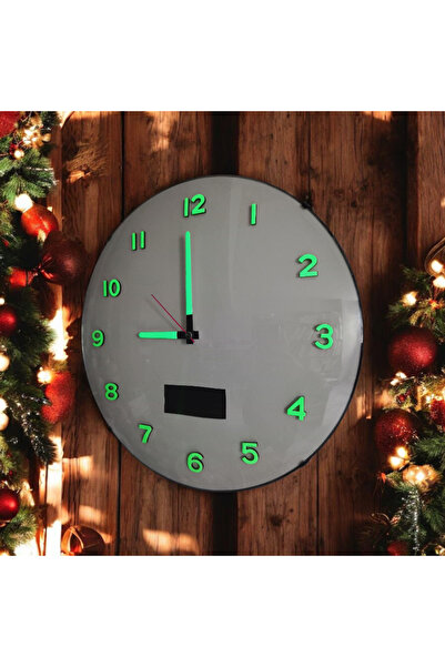 Bahat مقياس حرارة مع مؤشر فسفوري وساعة حائط رقمية بزجاج محدب قطر 36 سم أبيض اللون