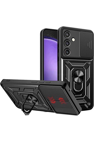 Fibaks Samsung Galaxy S25 FE Kılıf Kamera Korumalı Sürgülü Yüzüklü Armor Military Tank Koruyucu Kapak