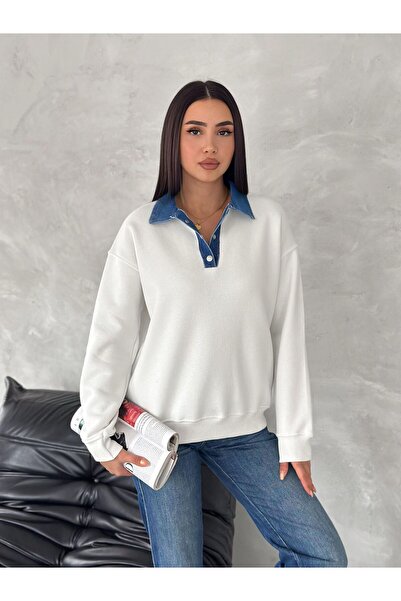 Noa Noa Φούτερ με μακρύ μανίκι με λεπτομέρεια από τζιν γιακά