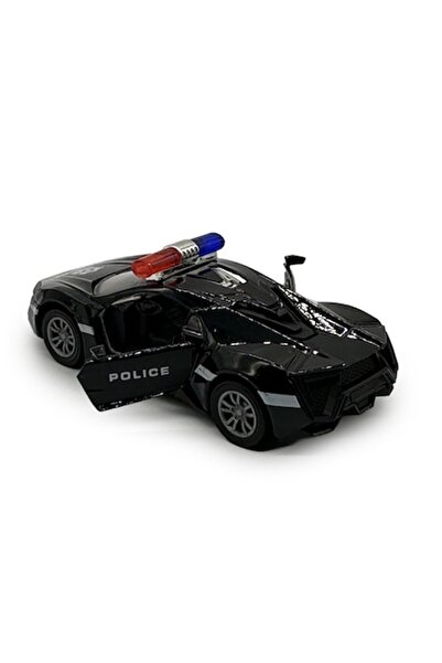 Vision XXI Masinuta de politie, Die-Cast Police, din metal, se deschid usile, mecanism Pull-Back, 12 cm, neagra