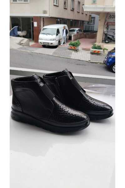 POTEEN Women's Comfort Shoes Genuine Leather Crocodile Patent Leather-Black