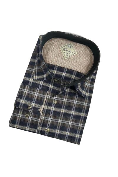GÖMLEK GALERİSİ Classic Wide Cut Plaid Flannel Long Sleeve Men's Shirt