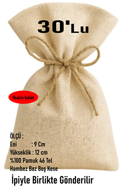 ilkadimbuklet 9 X 12 NATUREL PAMUK HAM BEZ 30 ADET KESE, DÜĞÜN, NİŞAN, DAVET LAVANTA SABUN, HEDİYELİK, ÇEREZ