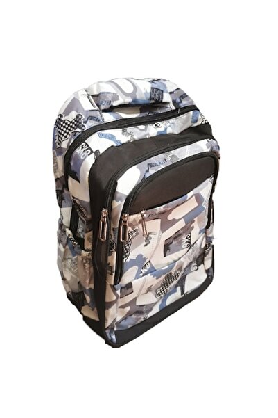 Vision XXI School Backpack with 6 Zippers, 9 Compartments, Camouflage Gray