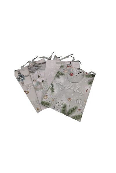 Vision XXI Set 4 pungi cadou de Crăciun, Art Lux, carton gros, argintiu, VisionXXI