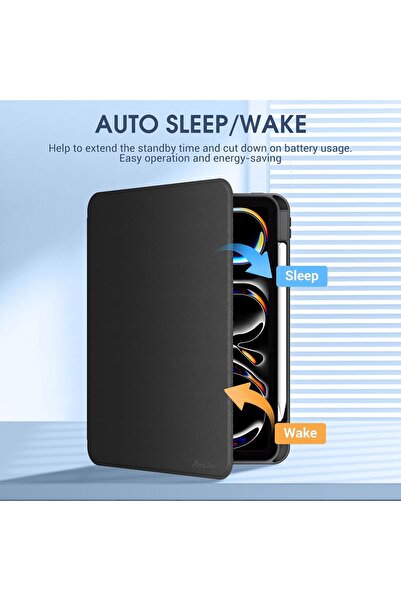 PROCASE حافظة ذكية لجهاز iPad Pro مقاس 11 بوصة (M4) 2024 - حامل رفيع قابل للطي، جلد صناعي أسود