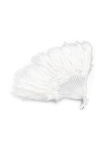 Vision XXI Evantai pliabil din pene cu puf, alb, 27 cm,