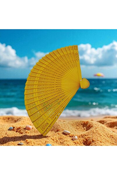 Vision XXI Yellow Fan with Delicate Bamboo Carvings – VisionXXI, 20 cm, Traditional Style