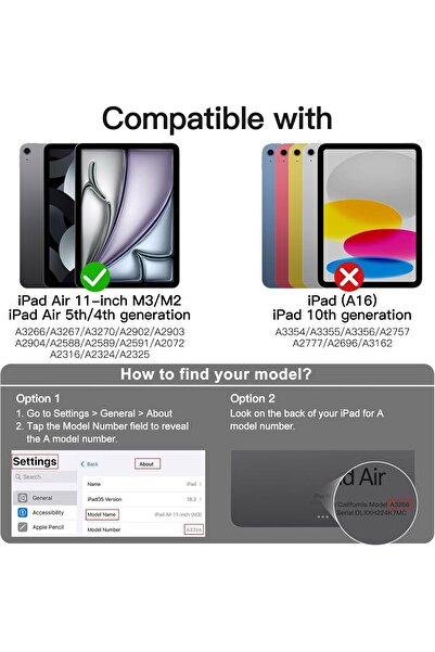 JETech iPad Air Case for 11in M3/M2 & iPad Air 5/4 10.9in with Pencil Holder (Black)