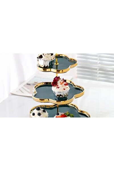 Trendy's Fruit/snack tray, three-tiered, green-gold