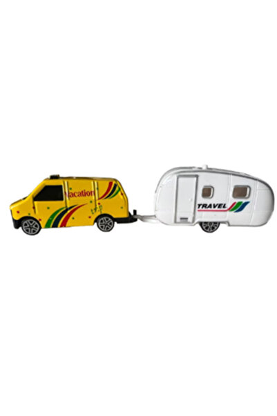 Vision XXI Metal Car with Travel Trailer, 14cm, Yellow/White,