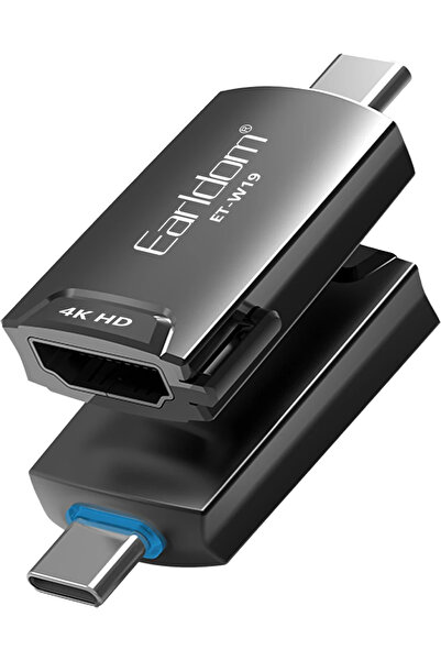 Earldom W19 4K Type‑C to HDMI Adaptör – Tak‑Çalıştır, Siyah, USB‑C Video Çıkışı