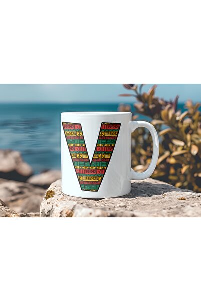 Beramussa Letter V Ethnic Patterned Mug - African Style Coffee Tea Cup - Gift...