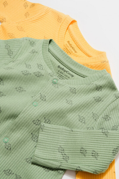 BabyCosy Organic Wear Set of 2 Printed Long Jumpsuits, BabyCosy, 50% Modal+50% Cotton, Lemon/Green