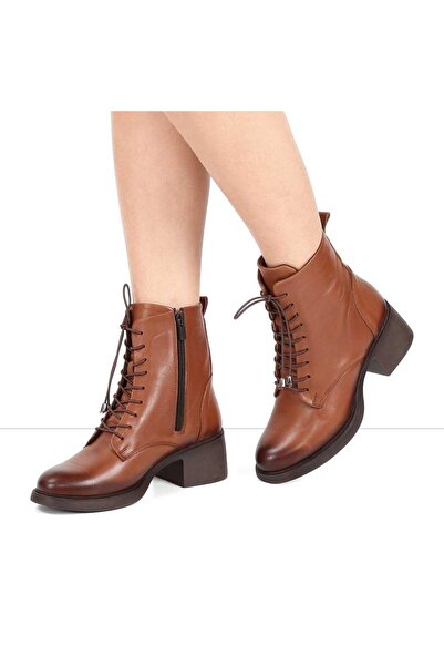 Celal Gültekin Kadın Taba Bağcıklı Fermuarlı Deri Bot