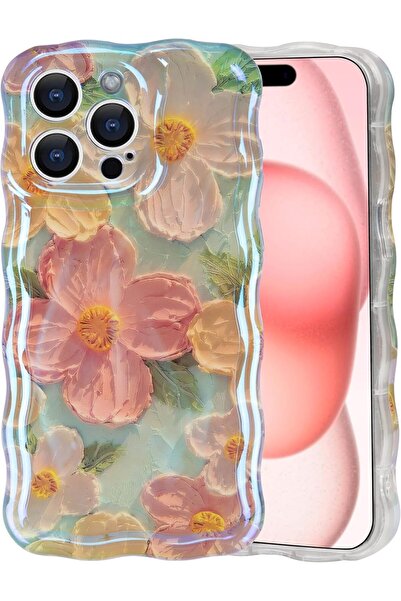 erorex جراب لهاتف iPhone 15 Pro، مطبوع لوحة زيتية ملونة ريترو، نمط زهرة ليزر لامعة لطيف...