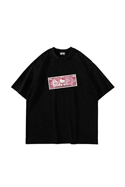 Sekizbiraltı H. Kitty Money Printed Oversize Unisex Black Tshirt