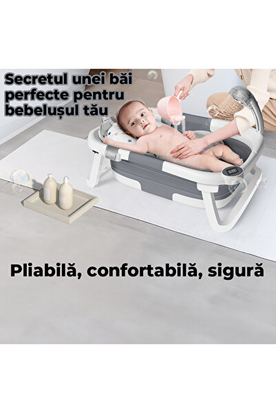 Pitikot Cadita de baie pentru bebelusi Pitikot®️, cu Termometru Incorporat, Display LCD, pernuta textila
