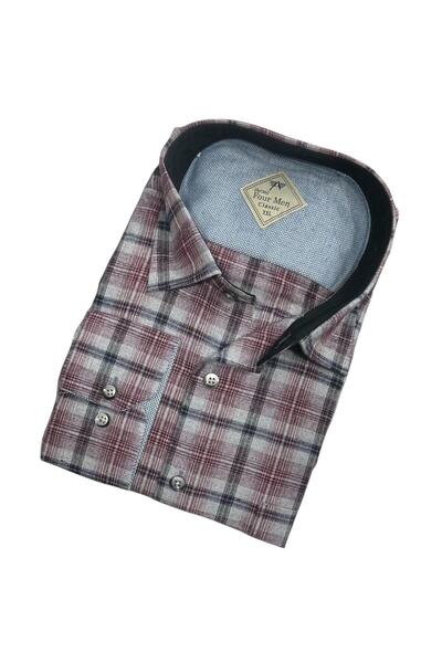GÖMLEK GALERİSİ Classic Wide Cut Plaid Flannel Long Sleeve Men's Shirt