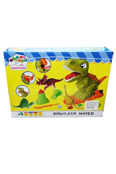 Vision Set Plastilina la borcan, Dinosaur World, cu figurine si ustensile ajutatoare, Vision®, 4 culori