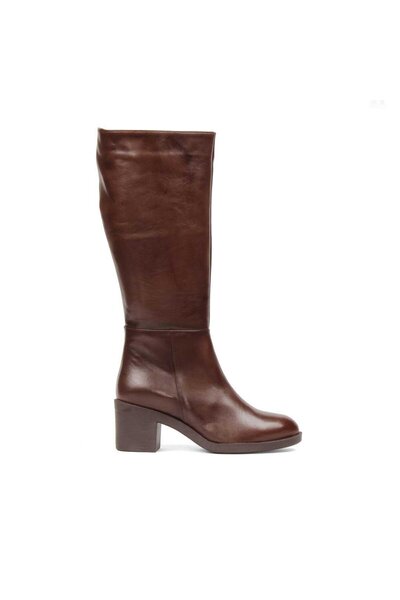 Celal Gültekin Kadın Kahverengi Fermuarlı Topuklu Deri Çizme